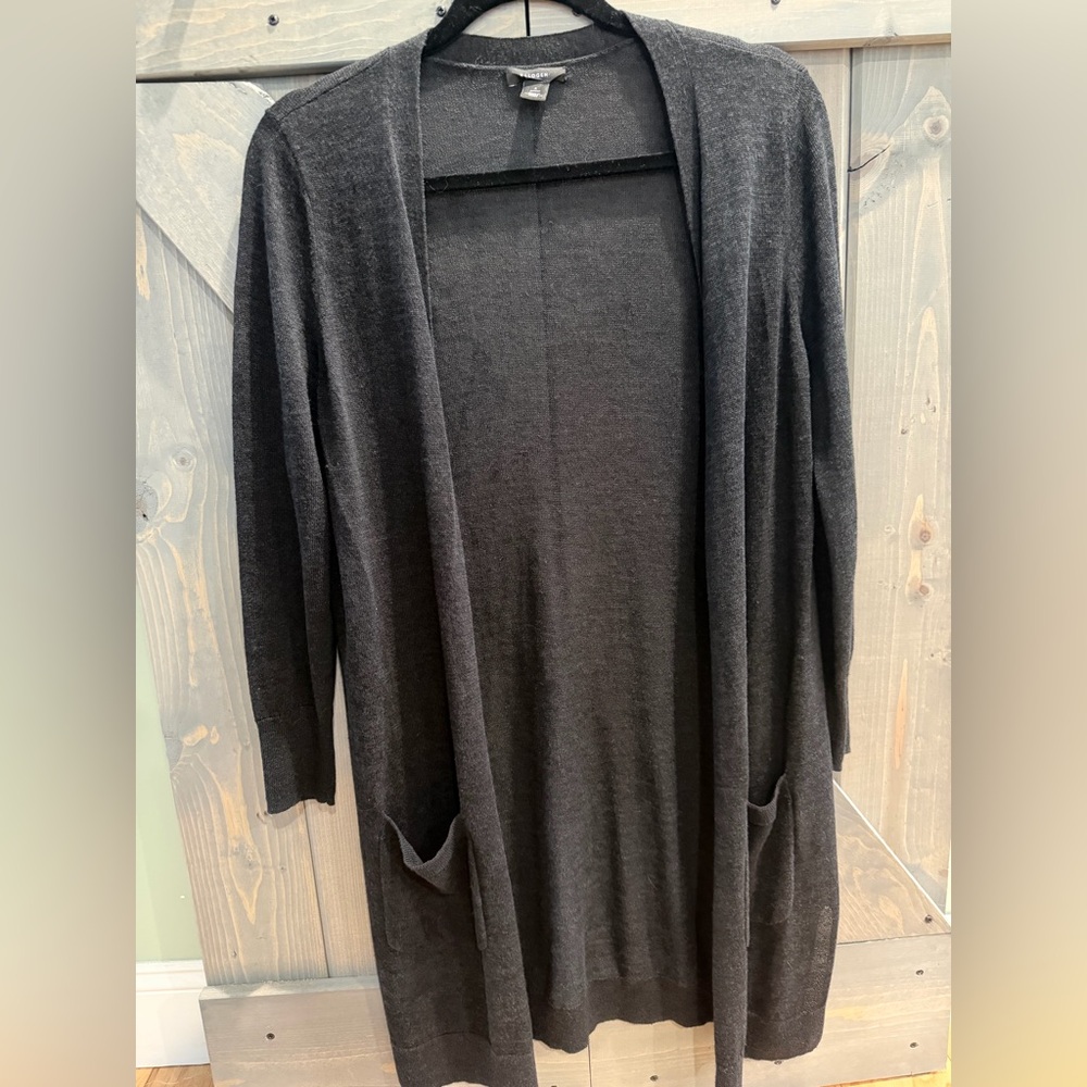 Halogen Linen Blend Long Open Cardigan Sweater Petite Small Black